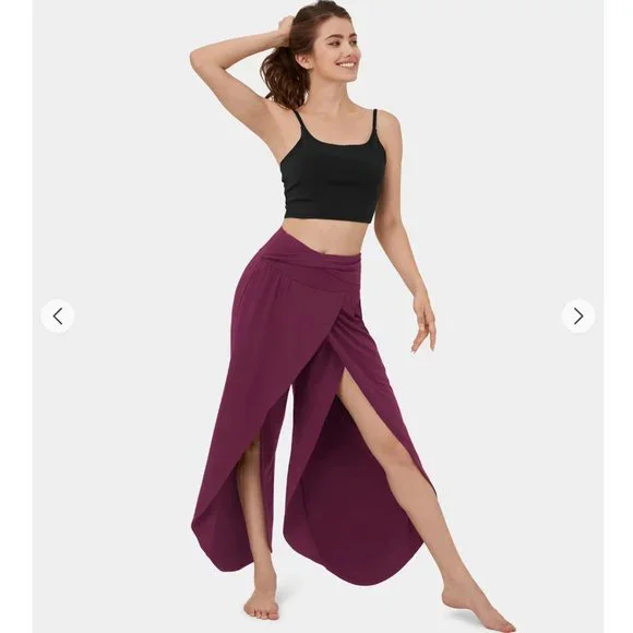 NWT: High Waisted Twisted Side Pocket Palazzo Flowy Split Wide Leg Pants Size M - Picture 2 of 7